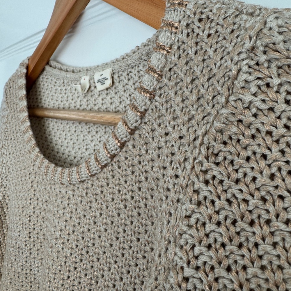 EUC Moth Anthropologie golden knit sweater / small / cream with gold “paint”